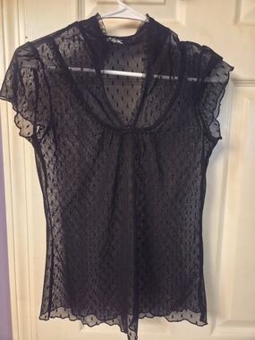 Lily White Sheer Black Lace Cap-Sleeve Blouse